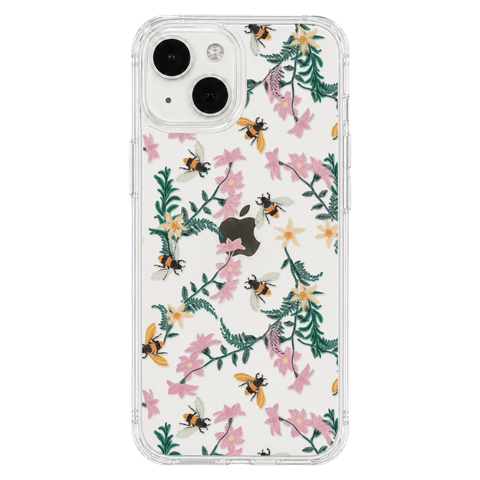 Stitched Bees Clear Phone Case shown on iPhone 13 Mini
