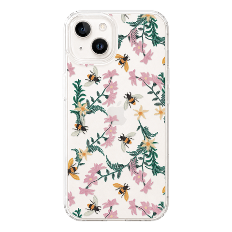 Stitched Bees Clear Phone Case shown on iPhone 14