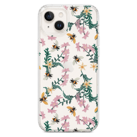 Stitched Bees Clear Phone Case shown on iPhone 14 Plus