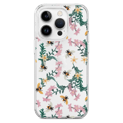 Stitched Bees Clear Phone Case shown on iPhone 14 Pro