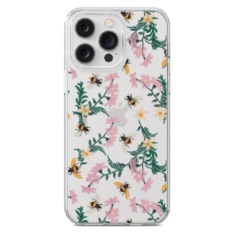 Stitched Bees Clear Phone Case shown on iPhone 14 Pro Max