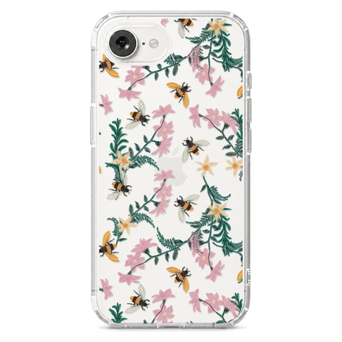 Stitched Bees Clear Phone Case shown on iPhone 16e