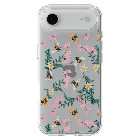 Stitched Bees Clear Phone Case shown on iPhone 17 Air