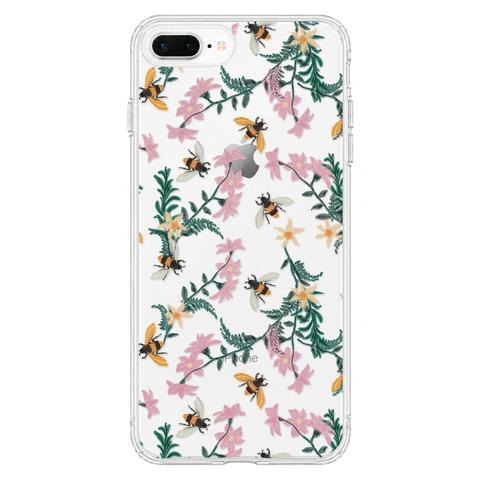 Stitched Bees Clear Phone Case shown on iPhone 7 Plus/8 Plus