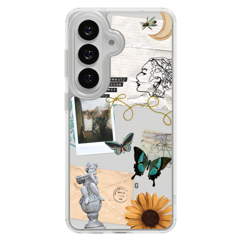 Strange Abstract Clippings Clear Phone Case shown on Galaxy S26