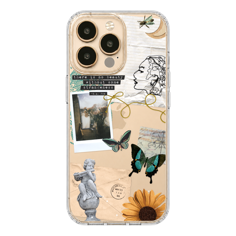 Strange Abstract Clippings Clear Phone Case shown on iPhone 13 Pro