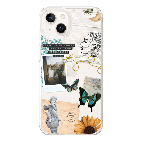 Strange Abstract Clippings Clear Phone Case shown on iPhone 14