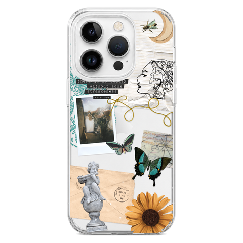 Strange Abstract Clippings Clear Phone Case shown on iPhone 14 Pro