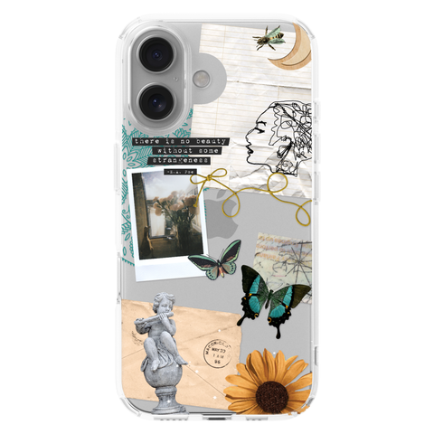 Strange Abstract Clippings Clear Phone Case shown on iPhone 16