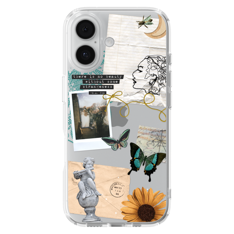 Strange Abstract Clippings Clear Phone Case shown on iPhone 17
