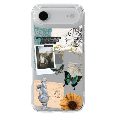 Strange Abstract Clippings Clear Phone Case shown on iPhone 17 Air