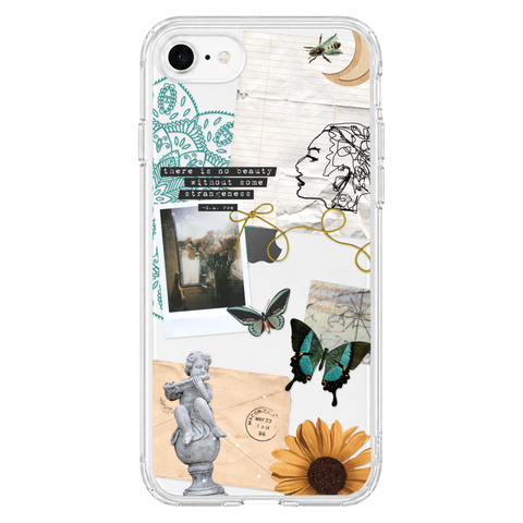 Strange Abstract Clippings Clear Phone Case shown on iPhone 7/8