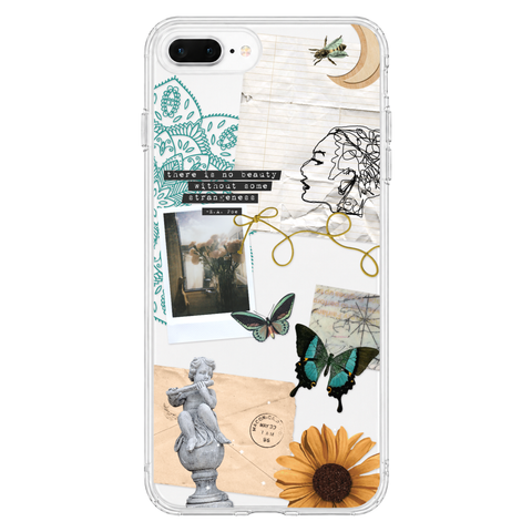 Strange Abstract Clippings Clear Phone Case shown on iPhone 7 Plus/8 Plus