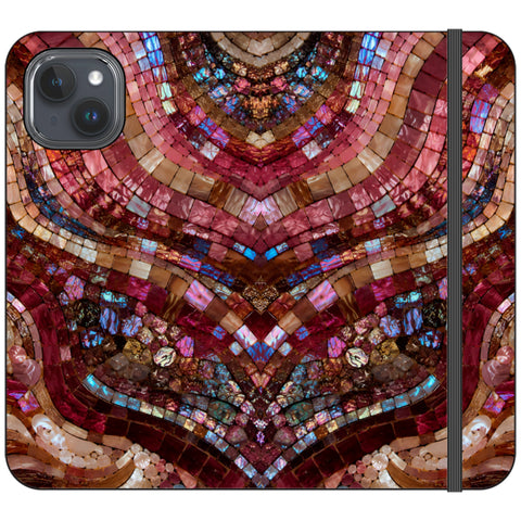 Red Garnet Stained Glass Print Wallet Phone Case for iPhone 15 Plus