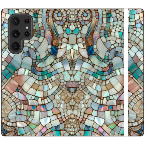 Mermaid Stained Glass Print Wallet Phone Case for Galaxy S22 Ultra