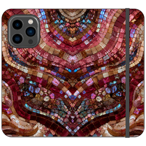 Red Garnet Stained Glass Print Wallet Phone Case for iPhone 14 Pro Max