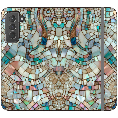 Mermaid Stained Glass Print Wallet Phone Case for Galaxy S22 Plus