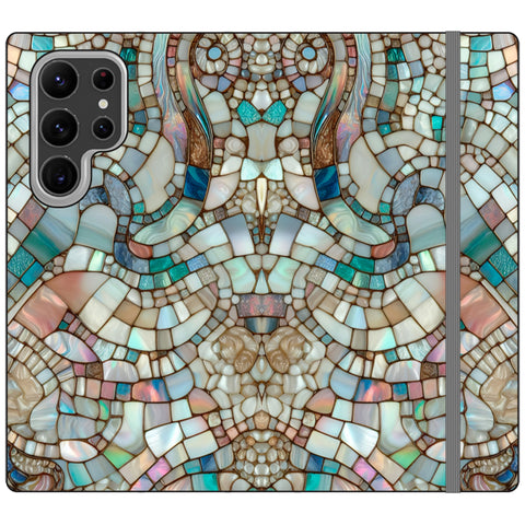 Mermaid Stained Glass Print Wallet Phone Case for Galaxy S23 Ultra