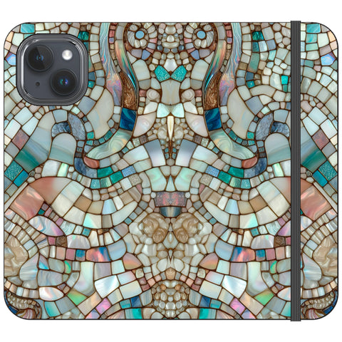 Mermaid Stained Glass Print Wallet Phone Case for iPhone 15