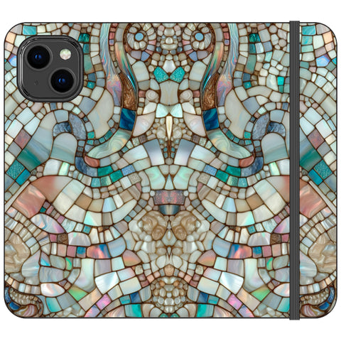 Mermaid Stained Glass Print Wallet Phone Case for iPhone 14