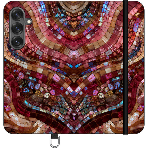 Red Garnet Stained Glass Print Wallet Phone Case for Galaxy S25 Plus
