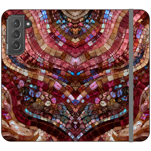 Red Garnet Stained Glass Print Wallet Phone Case for Galaxy S22 Plus
