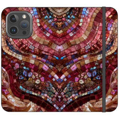 Red Garnet Stained Glass Print Wallet Phone Case for iPhone 16 Pro Max