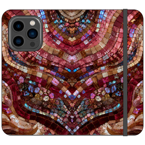 Red Garnet Stained Glass Print Wallet Phone Case for iPhone 14 Pro