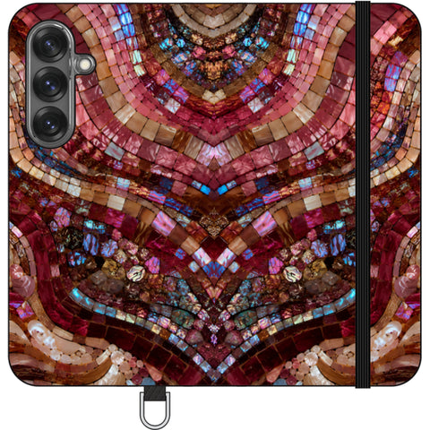 Red Garnet Stained Glass Print Wallet Phone Case for Galaxy S25
