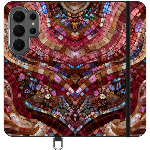 Red Garnet Stained Glass Print Wallet Phone Case for Galaxy S26 Ultra
