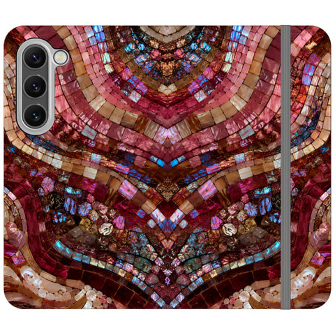 Red Garnet Stained Glass Print Wallet Phone Case for Galaxy S23