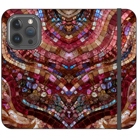 Red Garnet Stained Glass Print Wallet Phone Case for iPhone 15 Pro