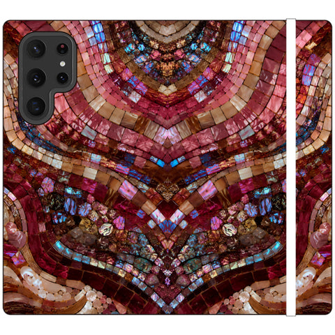 Red Garnet Stained Glass Print Wallet Phone Case for Galaxy S22 Ultra