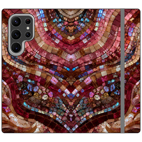 Red Garnet Stained Glass Print Wallet Phone Case for Galaxy S23 Ultra