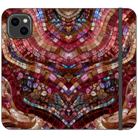 Red Garnet Stained Glass Print Wallet Phone Case for iPhone 14 Plus