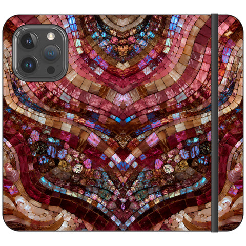 Red Garnet Stained Glass Print Wallet Phone Case for iPhone 15 Pro Max