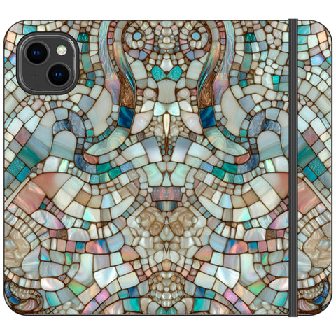 Mermaid Stained Glass Print Wallet Phone Case for iPhone 14 Plus