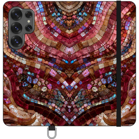 Red Garnet Stained Glass Print Wallet Phone Case for Galaxy S25 Ultra
