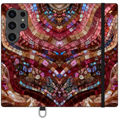 Red Garnet Stained Glass Print Wallet Phone Case for Galaxy S24 Ultra