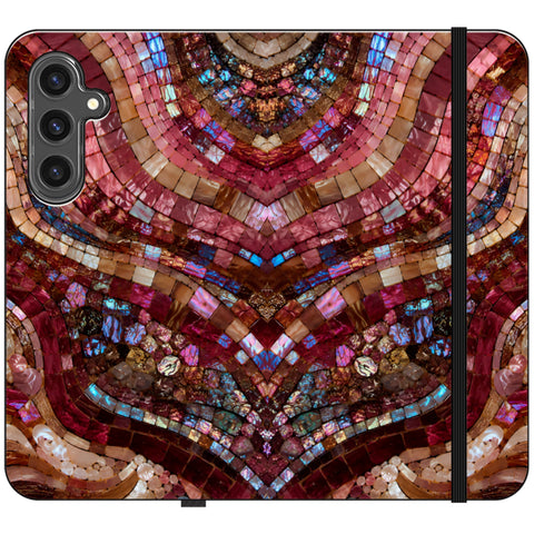 Red Garnet Stained Glass Print Wallet Phone Case for Galaxy S24 Plus