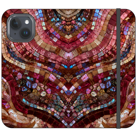 Red Garnet Stained Glass Print Wallet Phone Case for iPhone 15