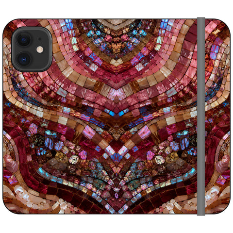Red Garnet Stained Glass Print Wallet Phone Case for iPhone 12 Mini