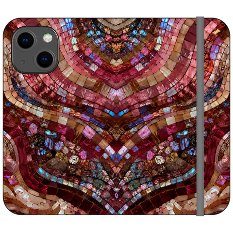 Red Garnet Stained Glass Print Wallet Phone Case for iPhone 13 Mini