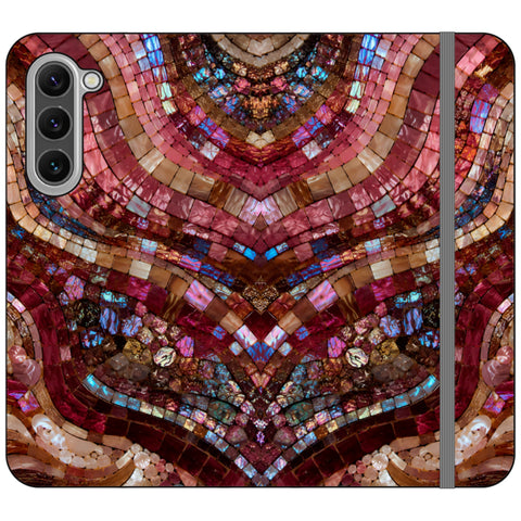 Red Garnet Stained Glass Print Wallet Phone Case for Galaxy S23 Plus