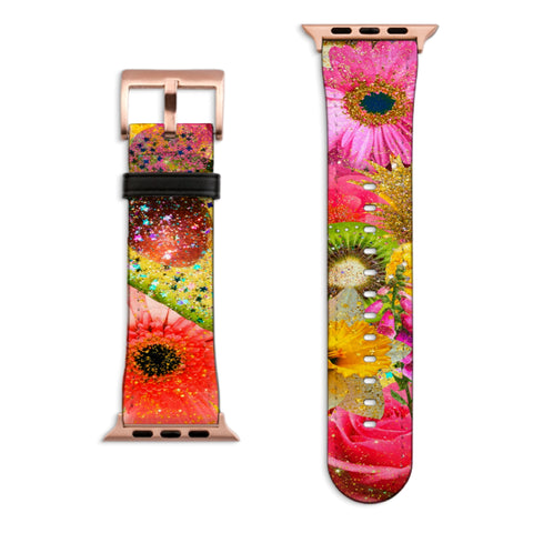 Tropical Floral Fruit Apple Watch Band with Matte Rose Gold hardware