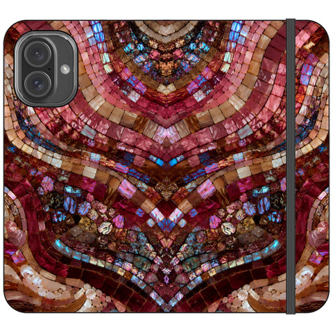 Red Garnet Stained Glass Print Wallet Phone Case for iPhone 16 Plus