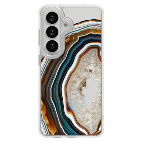 Warm Geode Clear Phone Case shown on Galaxy S25