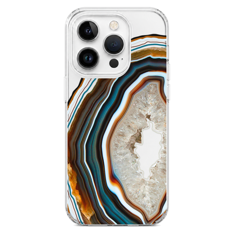 Warm Geode Clear Phone Case shown on iPhone 14 Pro
