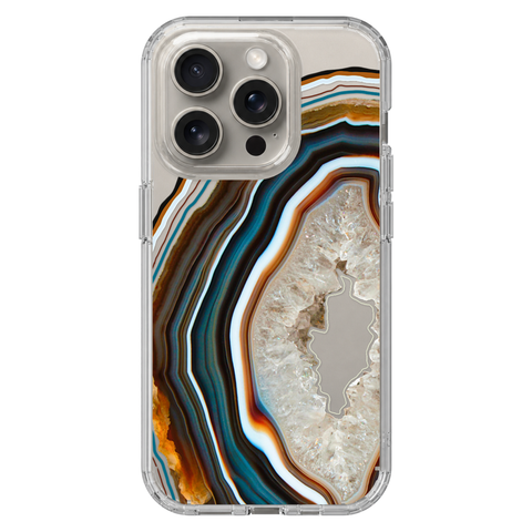 Warm Geode Clear Phone Case shown on iPhone 15 Pro