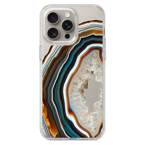 Warm Geode Clear Phone Case shown on iPhone 15 Pro Max
